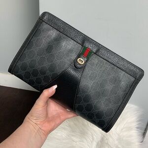 Authentic Gucci black and gray Guccisma vintage clutch pouch with velcro closure